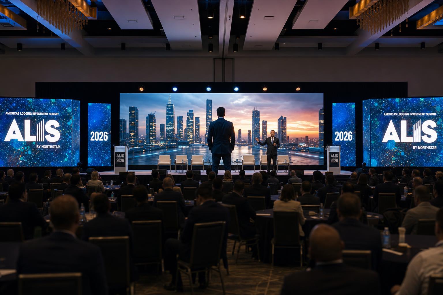 Film crew capturing a brand video interview on a corporate event stage