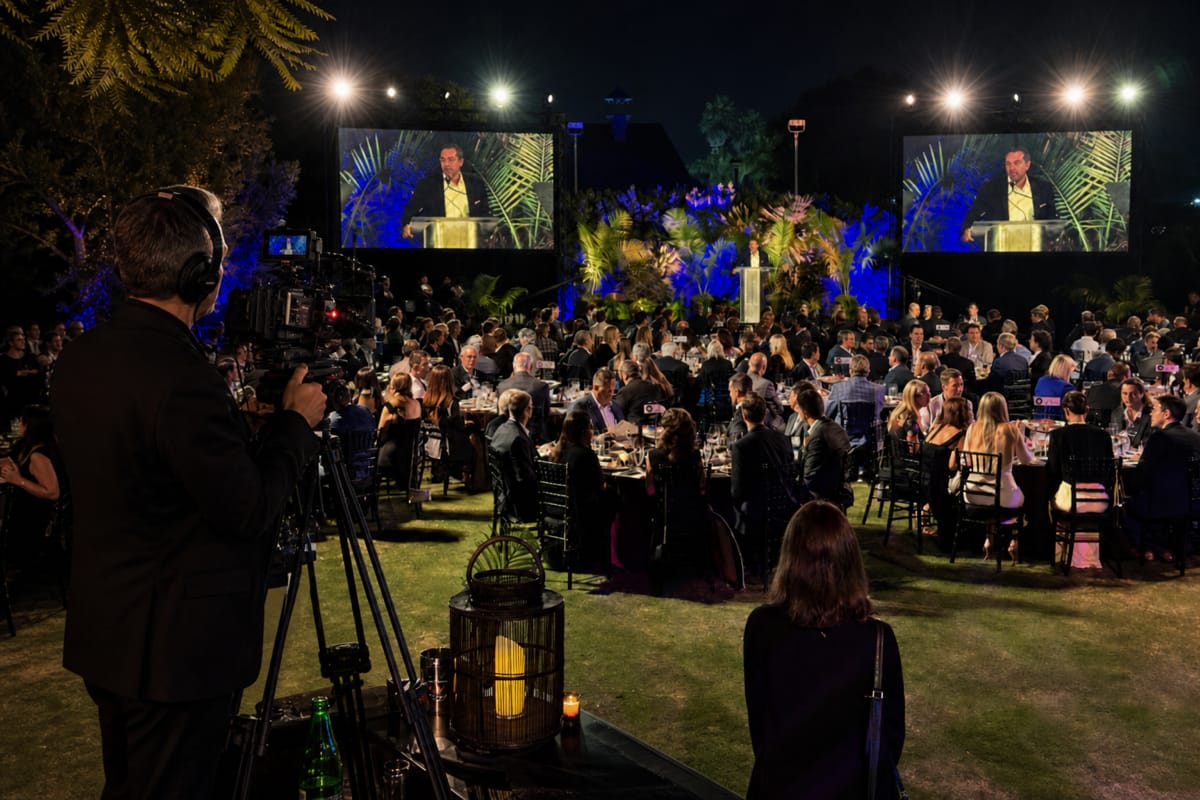 On-camera corporate interview being recorded at an event for a video podcast